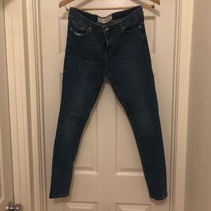Mid Blue Topman Super Spray Skinny Jeans